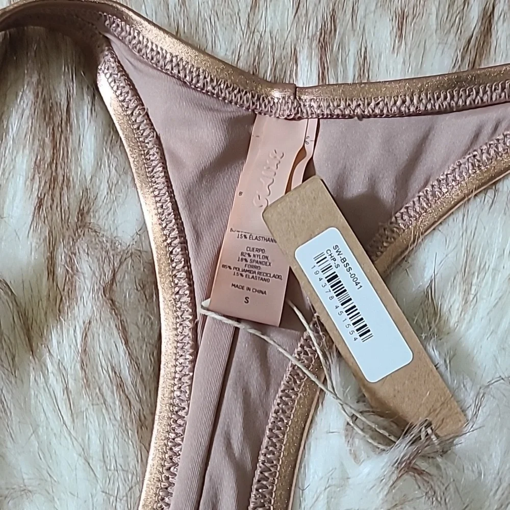 NWT SKIMS Metallic Swim Cycle Suit Size S Champagne